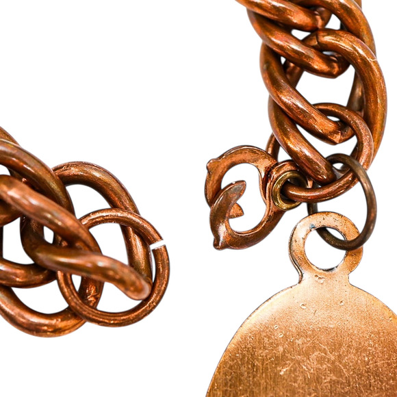 Vintage Solid Copper Curb Chain Bracelet With Bell Trading Post Roadrunner Charm - Picture 7 of 12